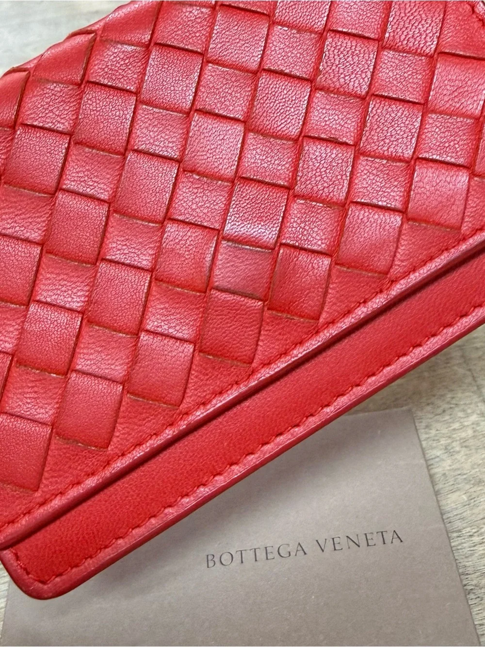 Bottega Veneta Intrecciato Red Woven Leather Card Case